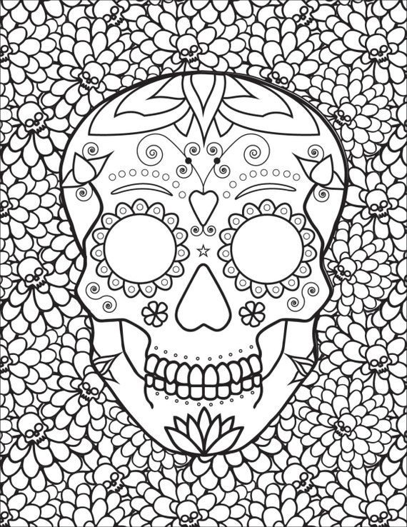 Download Adult Coloring Book Page: SWEET DEATH Sugar Skull | Etsy