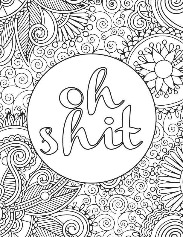 Printable Adult Coloring Book Page: OH SHIT