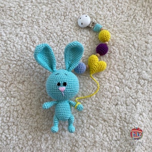 Crochet pattern, Bunny rattle stroller mobile, stroller mobile, Mezglinsh ENG pattern
