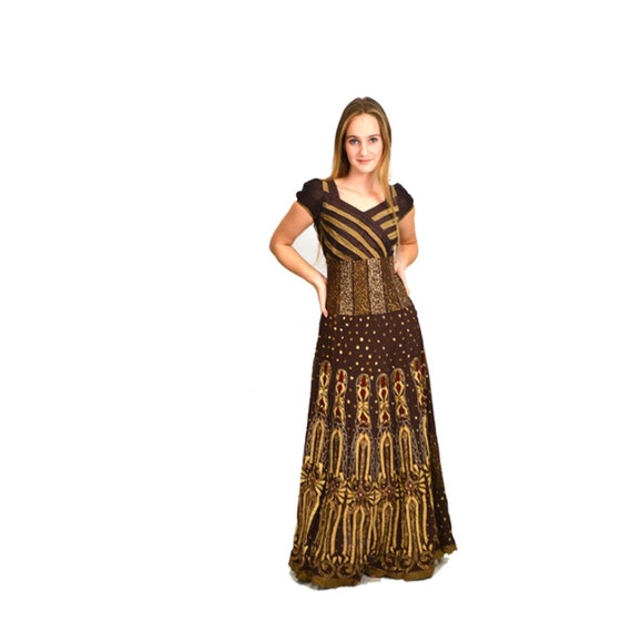 Brown & Gold Vintage Indian Gown-