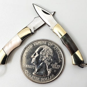 Miniature Knife * 1&quot; Black or Pink Mother of Pearl * Working Mini Knife *  Folding Pocket Knife Charm * Pendant * Knife Jewelry Supply