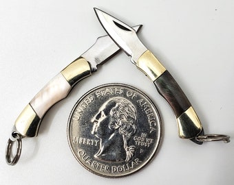 Miniature Knife * 1" Black or Pink Mother of Pearl * Working Mini Knife *  Folding Pocket Knife Charm * Pendant * Knife Jewelry Supply