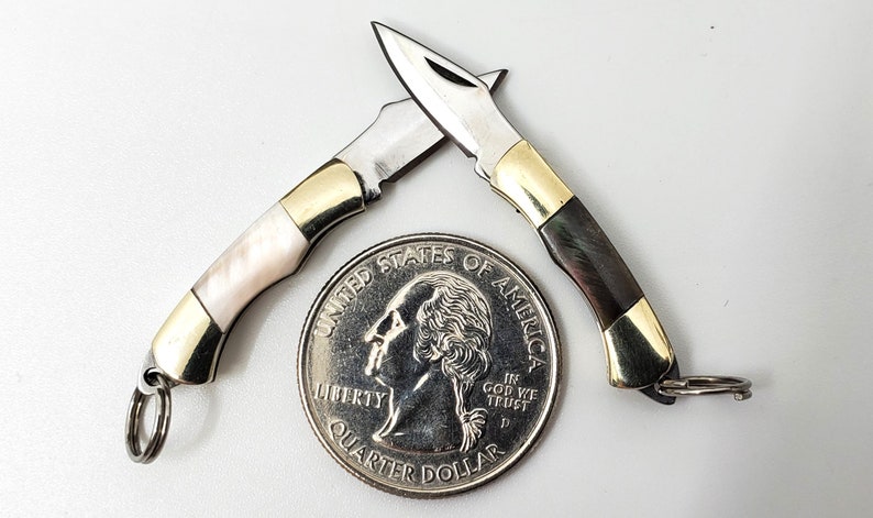 Miniature Knife 1 Black or Pink Mother of Pearl Working Mini Knife Folding Pocket Knife Charm Pendant Knife Jewelry Supply image 1