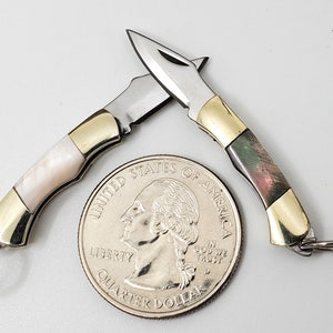 Miniature Knife 1 Black or Pink Mother of Pearl Working Mini Knife Folding Pocket Knife Charm Pendant Knife Jewelry Supply image 3