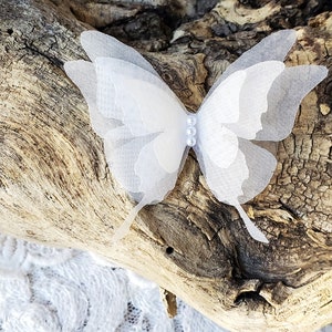 5 - 3D Butterfly 4 Layer Sheer WHITE Organza Body: 2&quot;x2.5&quot; Pearl Body, Lacey Bridal Wedding Accessories Silk Butterfly Applique Art Projects