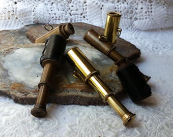 Miniature Brass Telescope - Nautical Maritime - Leather Mini Spyglass - STEAMPUNK Pendant, Charm, Vintage Style Telescope
