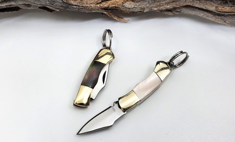 Miniature Knife 1 Black or Pink Mother of Pearl Working Mini Knife Folding Pocket Knife Charm Pendant Knife Jewelry Supply image 2