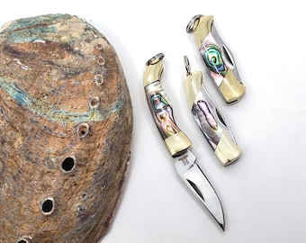 Miniatur Klappmesser: 1,5 Zoll Regenbogen Abalone Griff, Reißverschluss-Sammlerstück