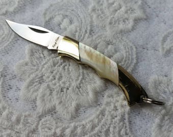 Miniature Golden Pearl Handled Knives, 1 1/2" Working Knife, Zipper Pull  Mini Folding Pocket Knife, For Jewelry Supply Keychain Collectible