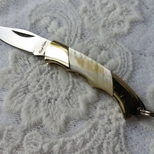 Miniature Golden Pearl Handled Knives, 1 1/2" Working Knife, Zipper Pull  Mini Folding Pocket Knife, For Jewelry Supply Keychain Collectible