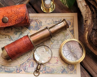 Brass Telescope 6" Miniature - Replica Brass Nautical Spyglass with Belt Option  Leather Case Pirate Navigation Sailor Explorer