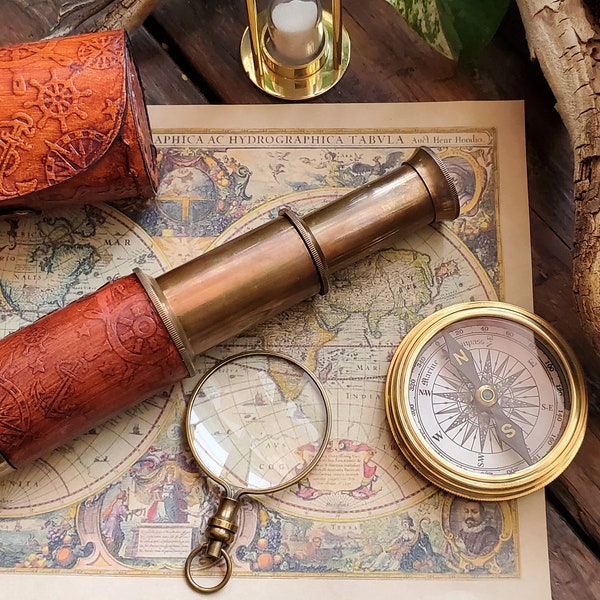 Messing Telescoop 6" Miniatuur - Replica Messing Nautische Spyglass met Riem Optie Lederen Case Piraat Navigatie Sailor Explorer