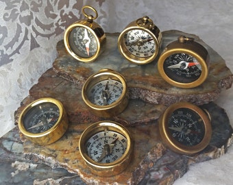 Compass 1" 30mm Miniature Brass Working Magnetic Nautical Compass, Steampunk Weddings Party Favors Pendant Charm Supply
