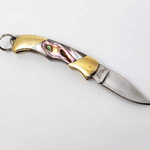 1,5&quot; abalone mes miniatuur kleine sieraden en mixed media arts item, 2,5&quot; open, mes bedelhanger