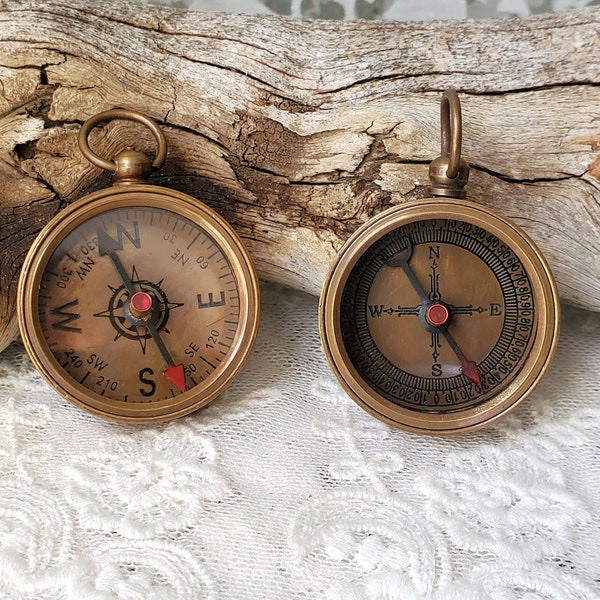 Compass  READ DESCRIPTION 35mm Solid Brass, Old Vintage Antique Working Rustic 1.1oz Brass Compass, Pendant Charm, Nautical Maritime