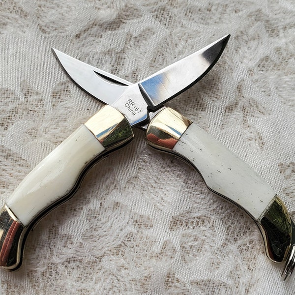 Knife Charms Pendants - 1 1/2" Miniature Bone Knives, Rough Rider Mini Knife, Folding Pocket Knife, Pendant, Jewelry Supply