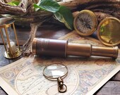 Brass Telescope 6 quot Miniature - ROYAL NAVY London 1915 Replica Brass Nautical Spyglass Pirate Navigation Faux leather Sailor Explorer