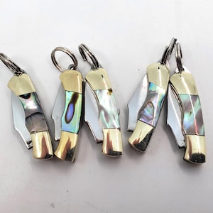 CLOSEOUT 5 Tiny 1&quot; Miniature Abalone Knives, Rough Rider Working Mini Knife, Folding Pocket Knife Charm, Marked Down, Sale