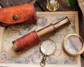 Brass Telescope 6 quot Miniature W Red Leather Belt Case- Brass Nautical Maritime Mini Spyglass Pirate Navigation Sailor Explorer