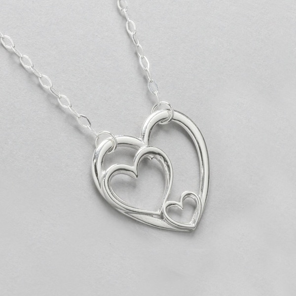 Mothers Day Gift, 3 Generations Necklace, Gift for Grandma, Sterling Silver Floating Heart, Grandma Mom and Daughter Gift, Three Generations