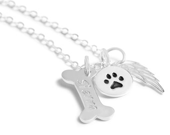Personalized Dog Memorial Necklace, Pet Loss Jewelry, Pawprint Name Necklace