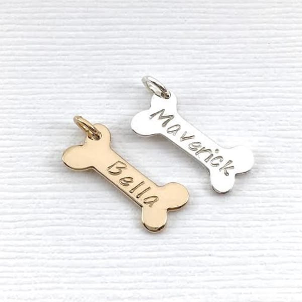 Personalized Dog Bone Charm, Silver or Gold Engraved Dog Name Bone, Loss of Pet, Dog Memorial Gift, Dog Bone Keychain, Dog Collar Name Tag