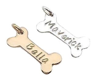 Personalized Dog Bone Charm, Sterling Silver or Bronze, Pet Memorial