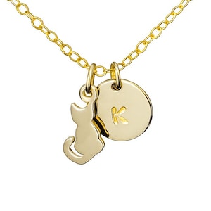 Cat Necklace, Initial Necklace, Personalized Jewelry, Cat Charm, Kitty Necklace, Cat Lady Jewelry, Furbaby Jewelry, Gold Cat Necklace
