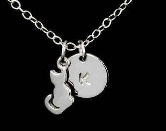 Pet Loss Necklace, Cat Loss Jewelry, Dainty Cat Necklace, Cat Memorial Necklace, Small Cat Charm, Cat Initial Necklace, Cat Lover Jewelry