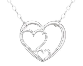 Sterling Silver 3 Generations Heart Necklace, Grandma Mom Daughter Gift
