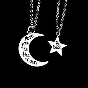 Sterlingzilveren moeder-dochter kettingset, maan- en stersieraden