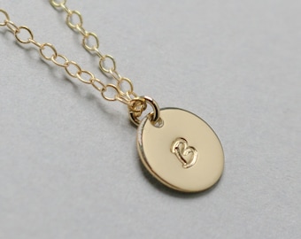 Dainty 14k Gold Filled Initial Necklace, Personalized Disc Jewelry