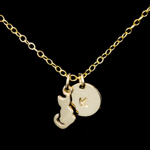 Cat Necklace, Initial Necklace, Personalized Jewelry, Cat Charm, Kitty Necklace, Cat Lady Jewelry, Furbaby Jewelry, Gold Cat Necklace