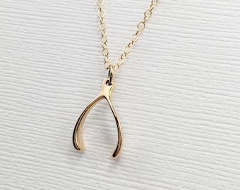 Dainty Wishbone Necklace, 14k Gold Filled Chain