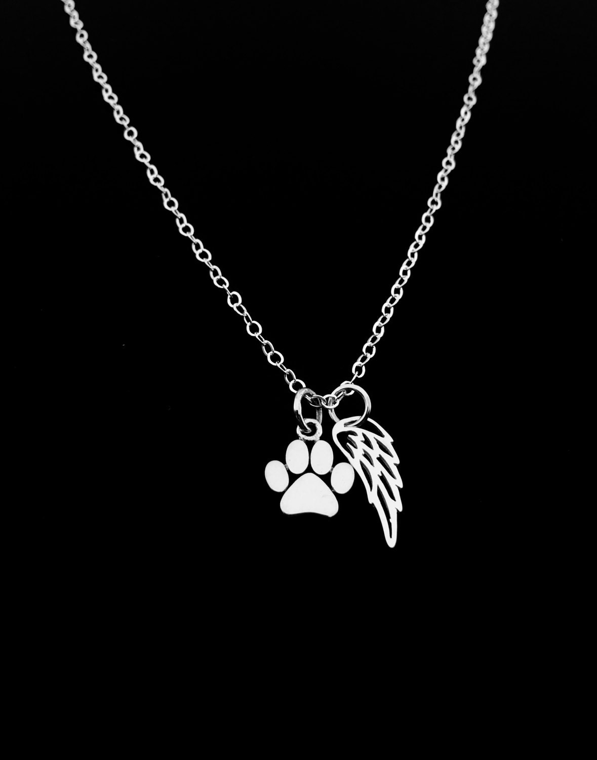 Sterling Silver Paw Print Angel Wing Necklace, Pet Memorial Gift - Etsy