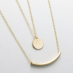 Necklace Set, Large Disc Necklace & Bar Necklace, Layering Necklace, 14k Gold Fill Layering Set, Dainty Jewelry, Personalized Jewelry Sets