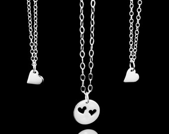 Sterling Silver Mother Daughter Necklace Set, Cutout Heart Charm