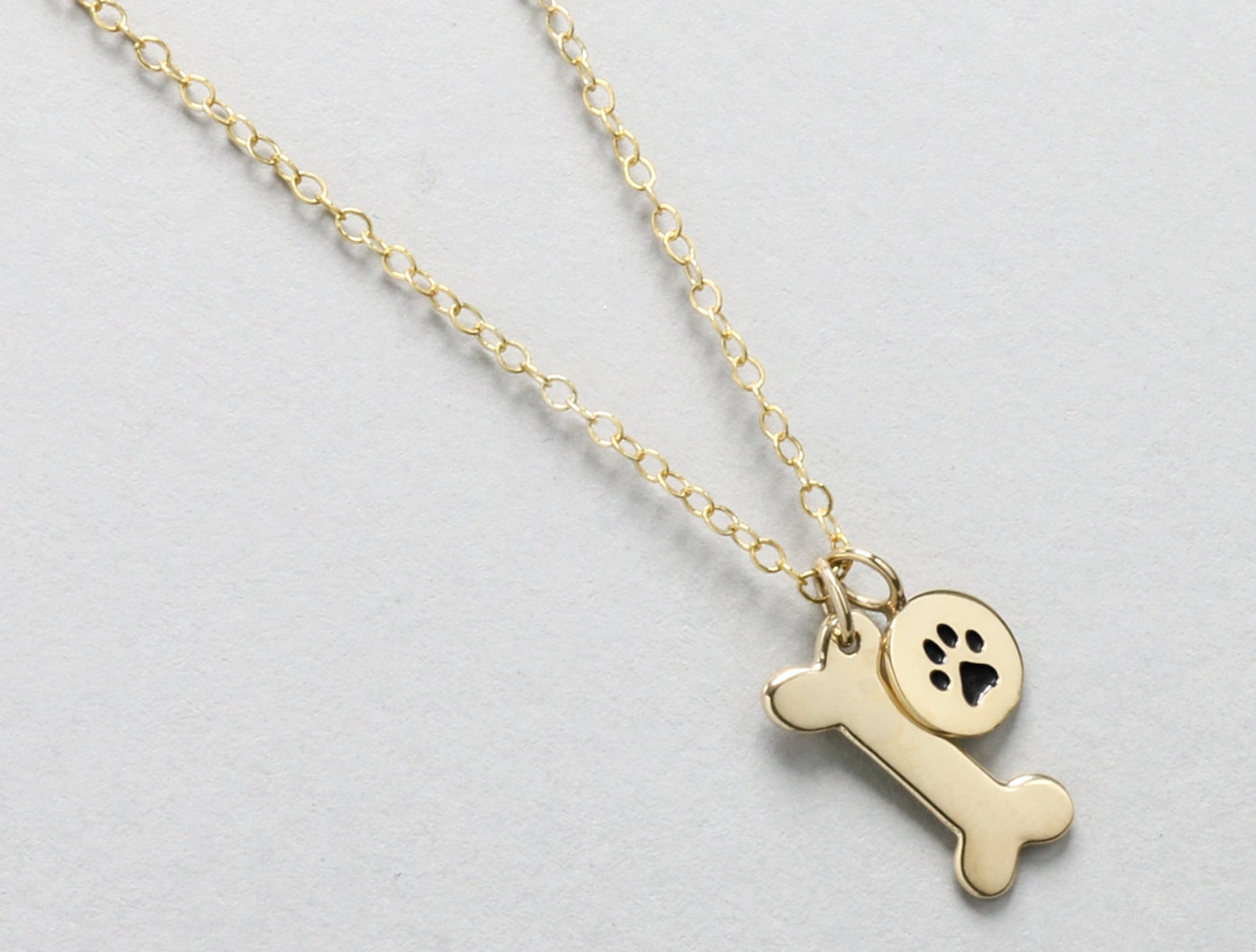 Gold Dog Bone Necklace Personalized Dog Name Dog Paw Etsy