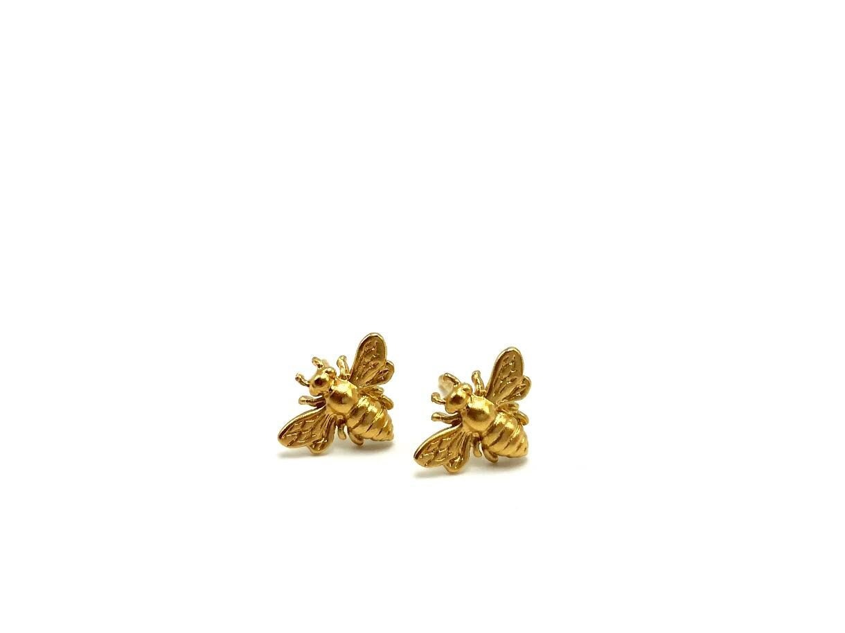 24k Gold Vermeil Bee Earrings Bumblebee Jewelry Gold Stud | Etsy