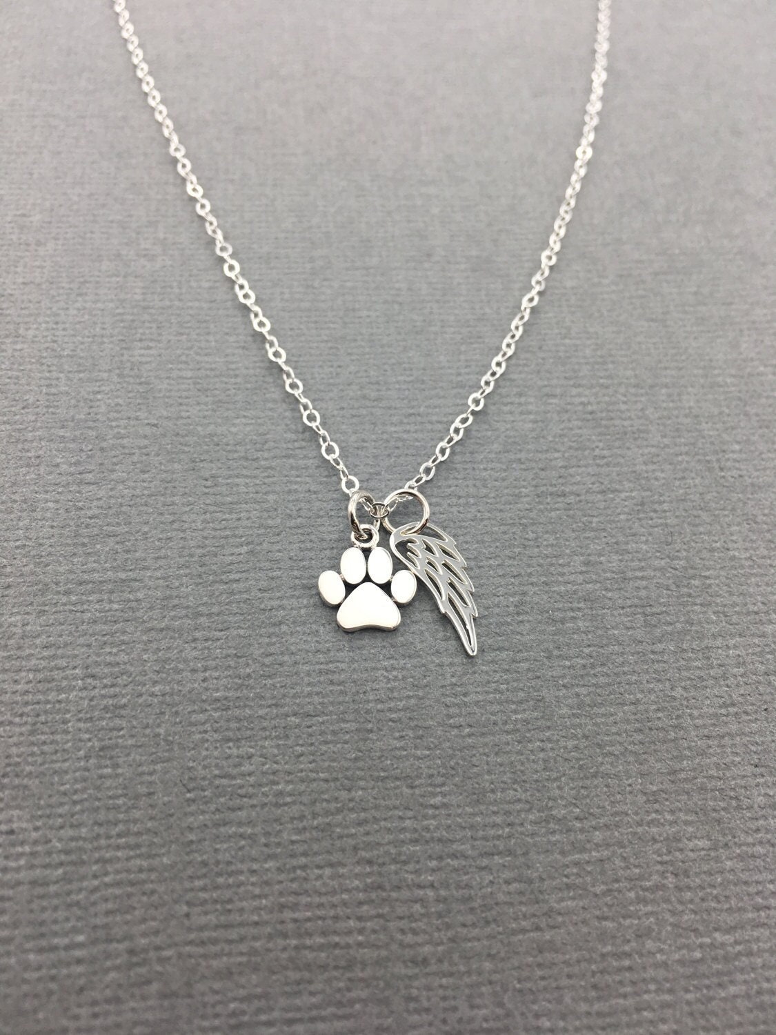 Sterling Silver Paw Print Angel Wing Necklace, Pet Memorial Gift - Etsy