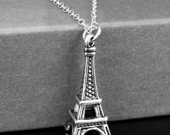 Sterling Silver Eiffel Tower Necklace, Paris Charm