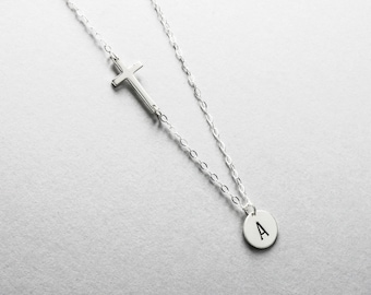 God Daughter Gift for Baptism, First Communion or Confirmation, Sterling Silver Cross Necklace with Initial, Personalized Little Girl