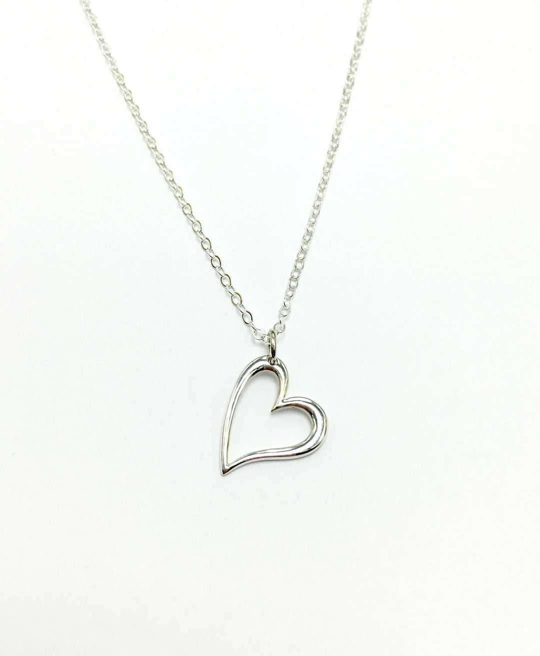 Hanging Heart Necklace in Solid Sterling Silver Anniversary Gift for Her Minimal Heart Jewelry Simple Silver Heart Necklace Minimalist Etsy