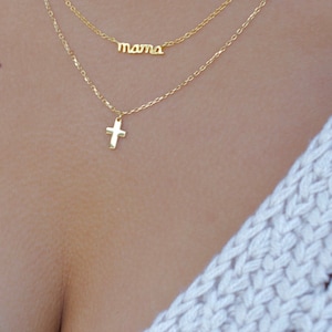 Tiny Gold Cross Necklace: Dainty .925 Sterling Silver