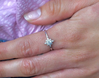 Star ring, Silver star ring with cz, starburst ring