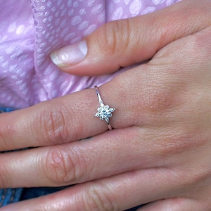 Star ring, Silver star ring with cz, starburst ring