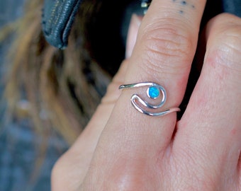 Wave opal ring| wave ring| opal ring| Sterling silver opal wave ring