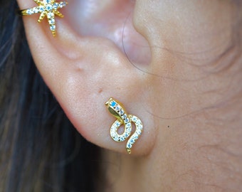 Sparkling Snake Stud Earrings: .925 Sterling Silver CZ