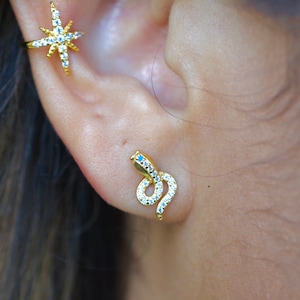 Sparkling Snake Stud Earrings: .925 Sterling Silver CZ
