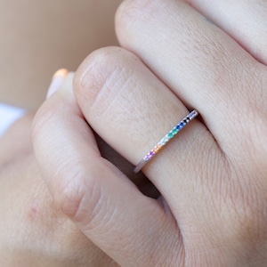Rainbow eternity band ring| rainbow ring| multicolor ring| sterling silver rainbow ring